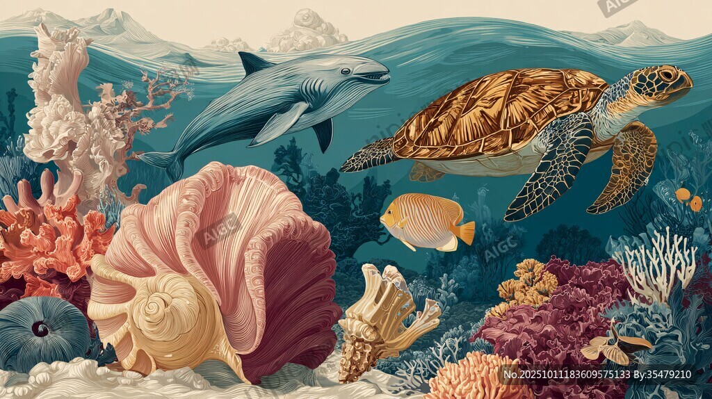 海底世界 海龟海豚与珊瑚