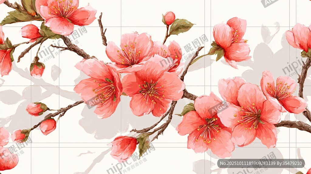 粉色桃花枝插画