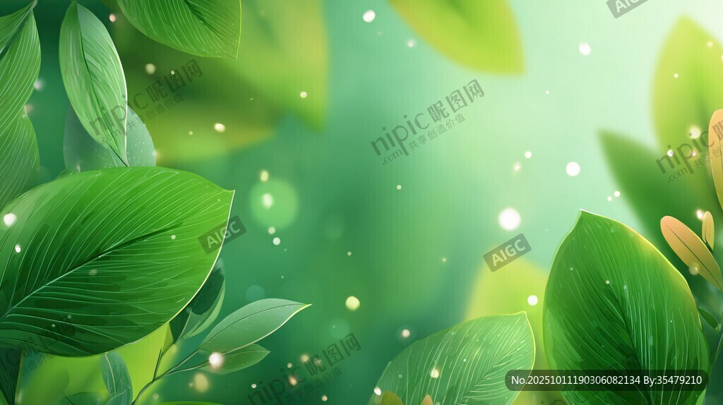 清新绿叶梦幻背景图