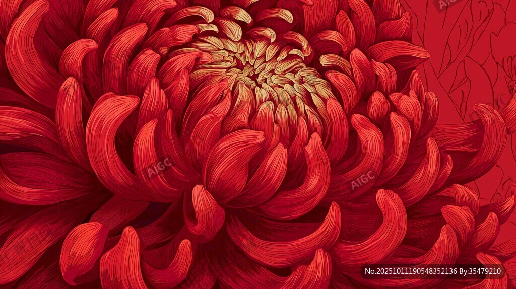 深红菊花特写插画