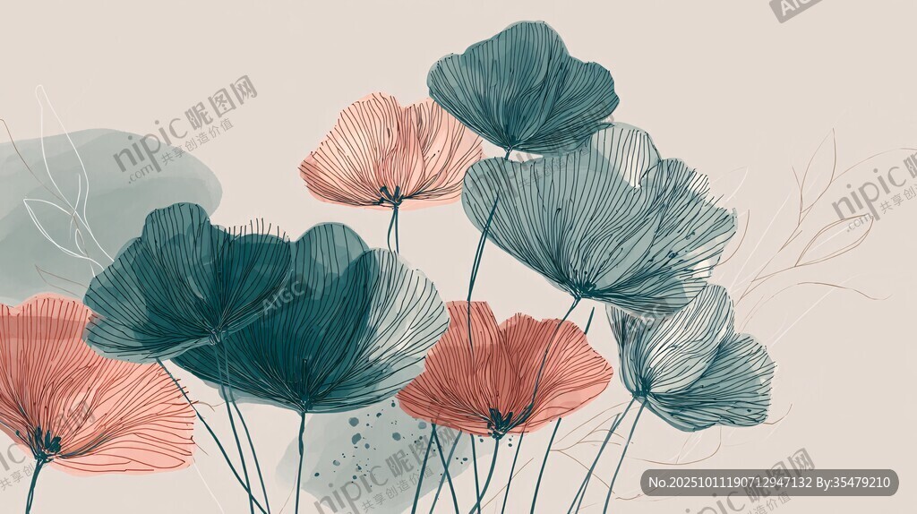 手绘清新花卉植物插画