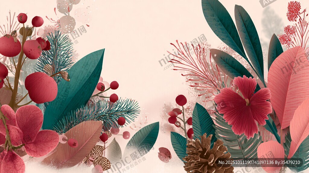 梦幻花卉植物装饰插画