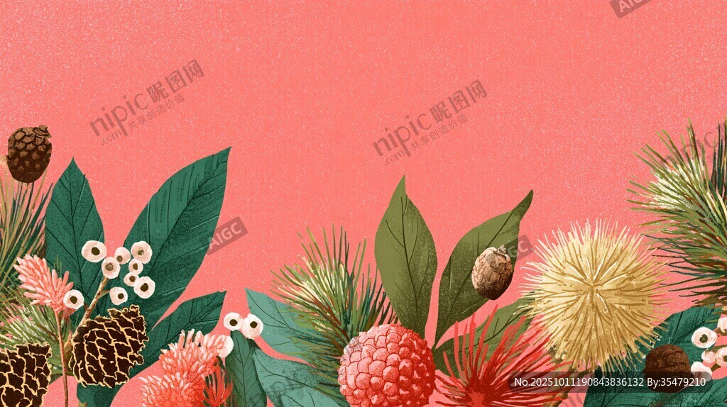 粉色背景的多彩植物元素