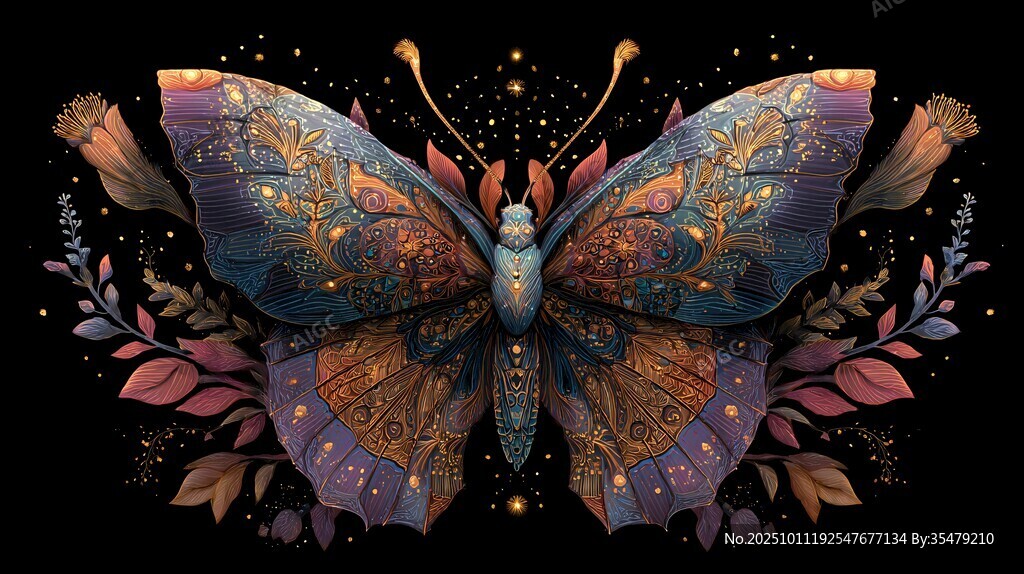 梦幻绚丽蝴蝶插画艺术