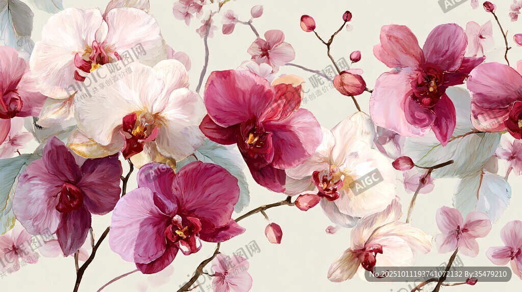 粉色系美丽兰花花卉图案
