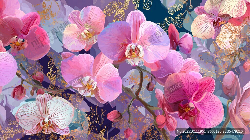 梦幻粉色兰花花卉图景