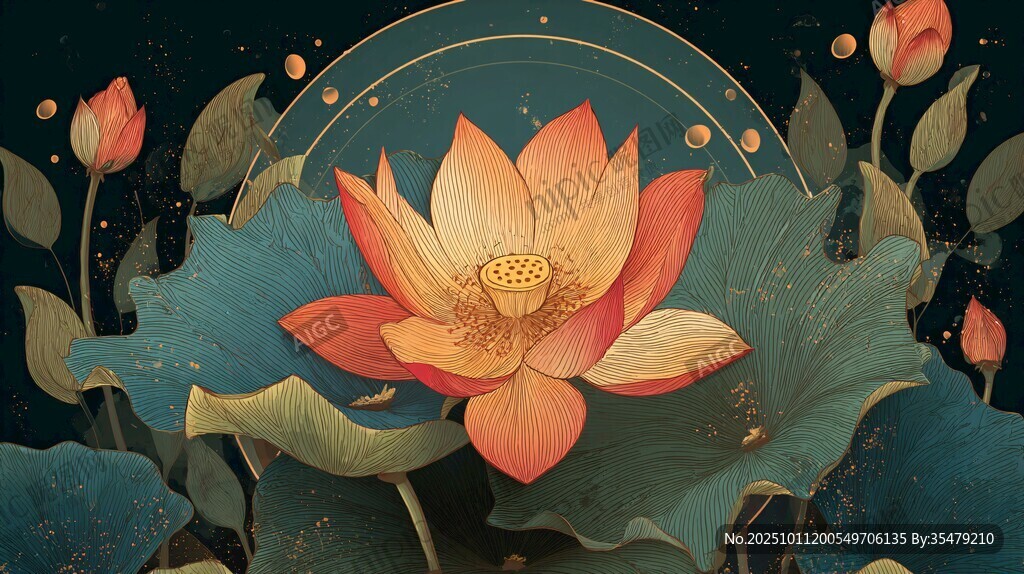 梦幻绽放的水中红莲花