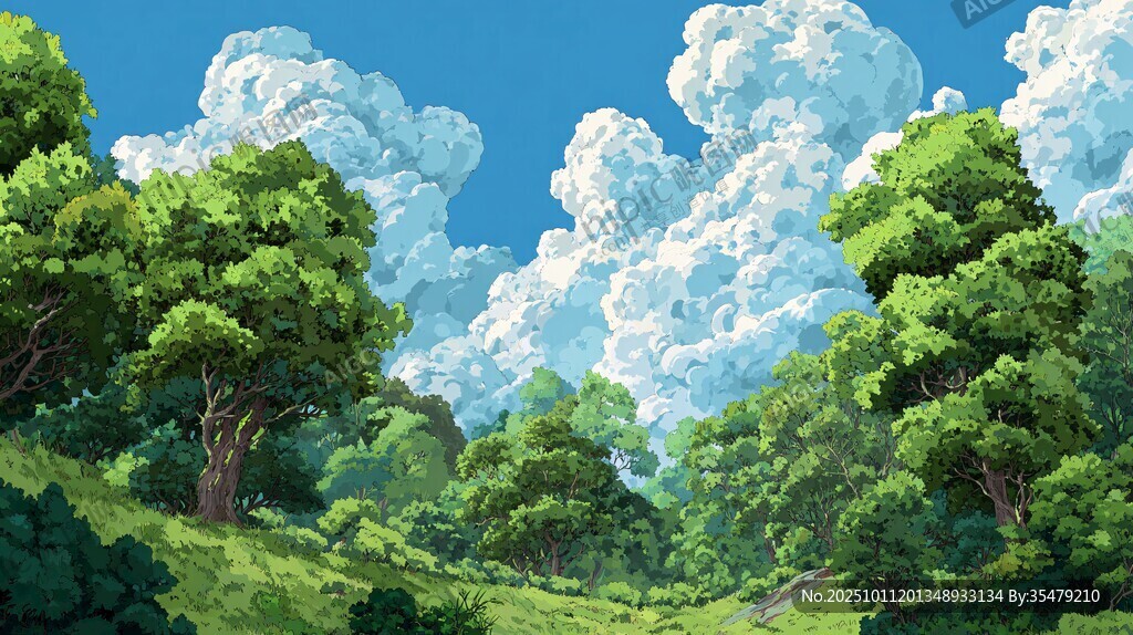 夏日葱郁山林风景图