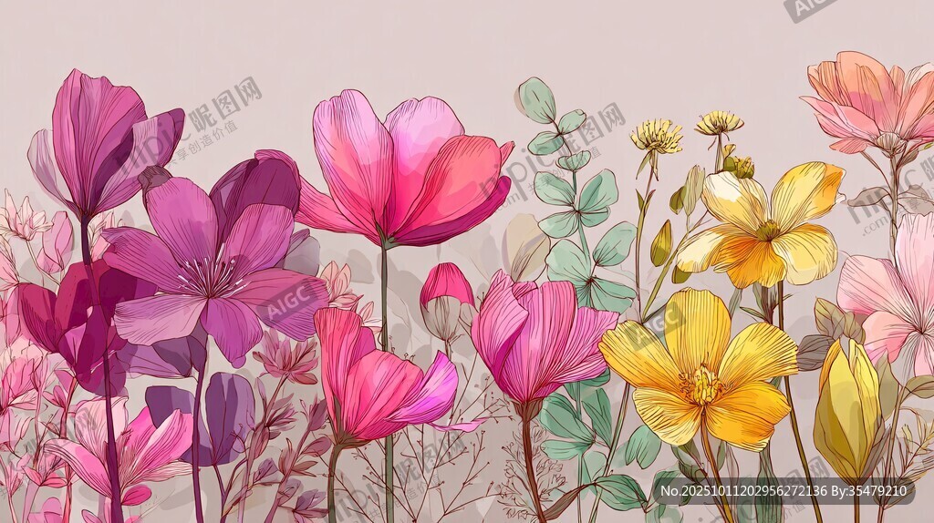 缤纷花卉插画 浪漫植物世界