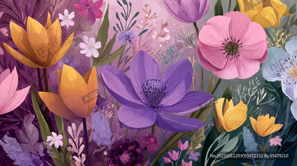 缤纷花卉插画 梦幻花世界