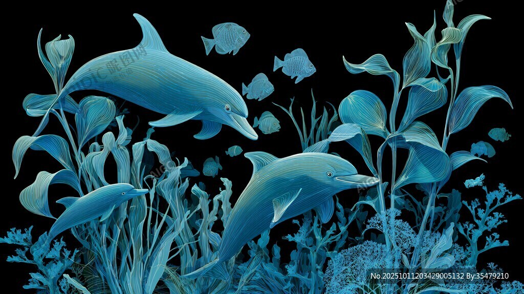 梦幻海底的海豚与海植