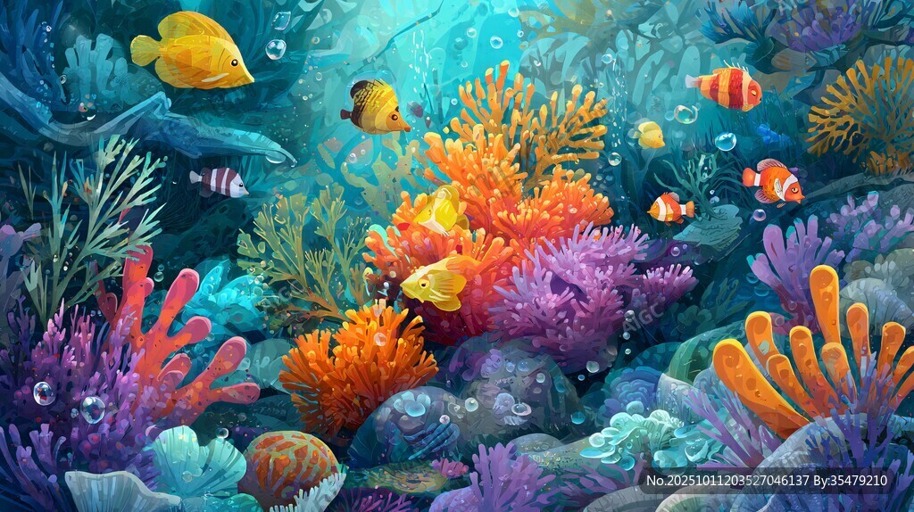 梦幻海底世界的缤纷珊瑚鱼