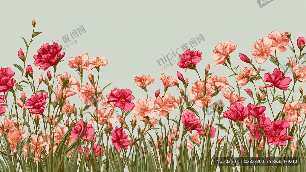 春日烂漫花丛插画