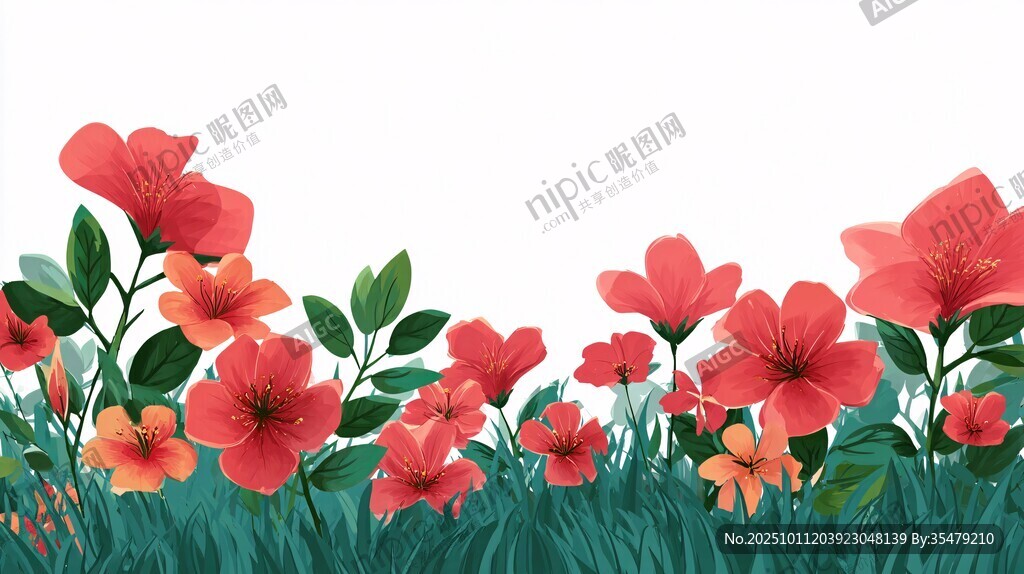 春日烂漫花丛插画