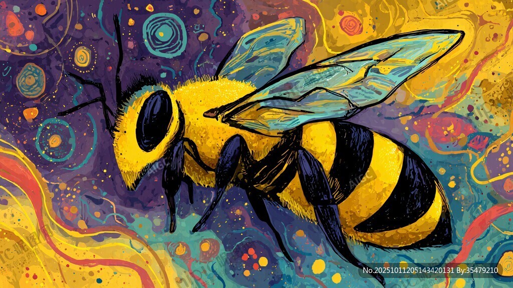 梦幻涂鸦风大黄蜂插画