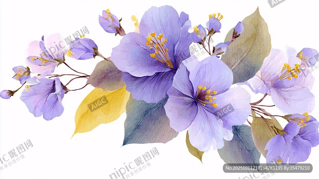 淡紫色花卉水彩插画