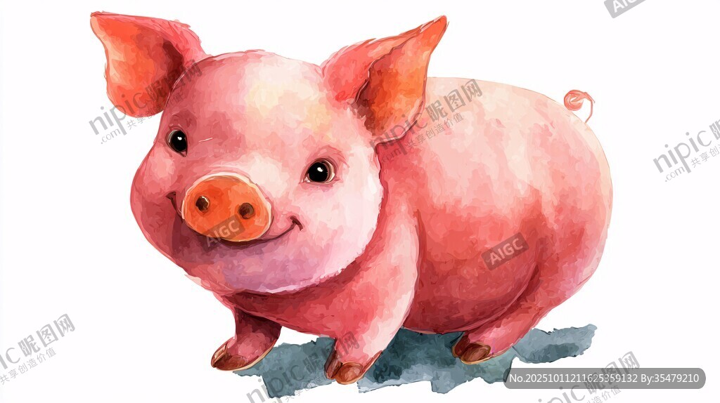 可爱水彩小猪插画