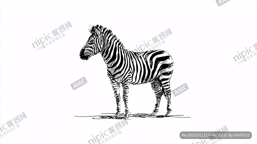 黑白斑马素描图
