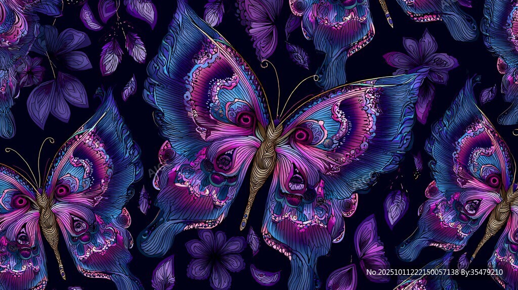 梦幻紫蓝蝴蝶花卉图案