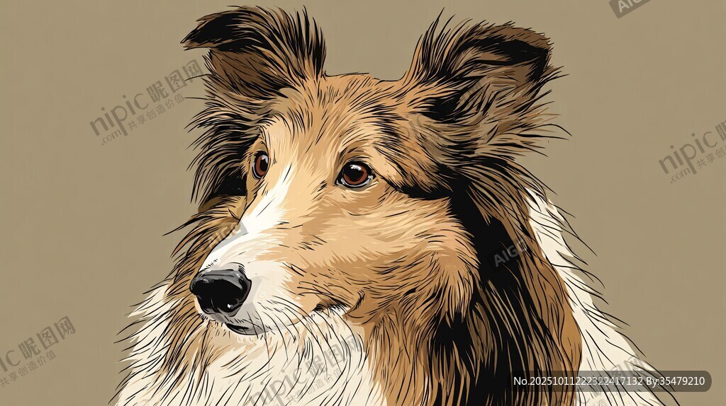 可爱牧羊犬的精美插画