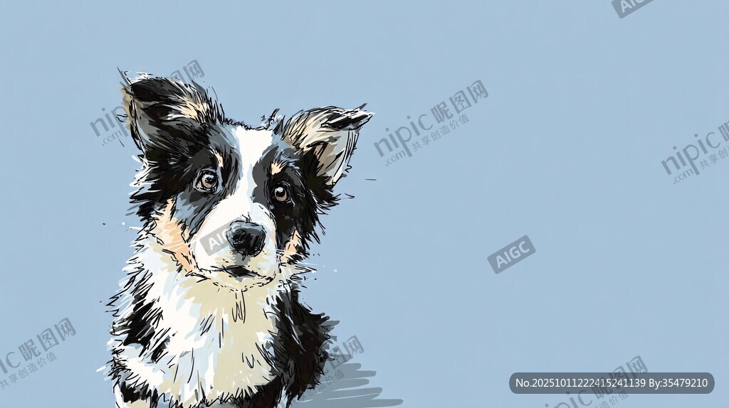 可爱边牧头像插画