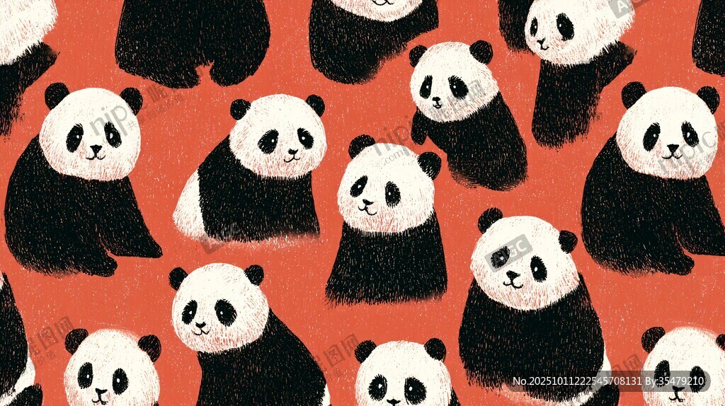 红色背景上的可爱熊猫图案