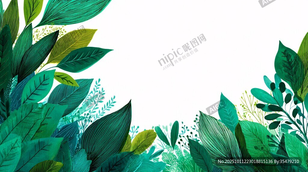 清新绿叶边框背景插画