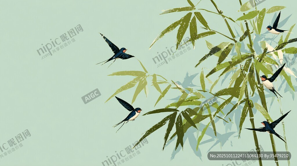 竹枝上的燕子灵动画面