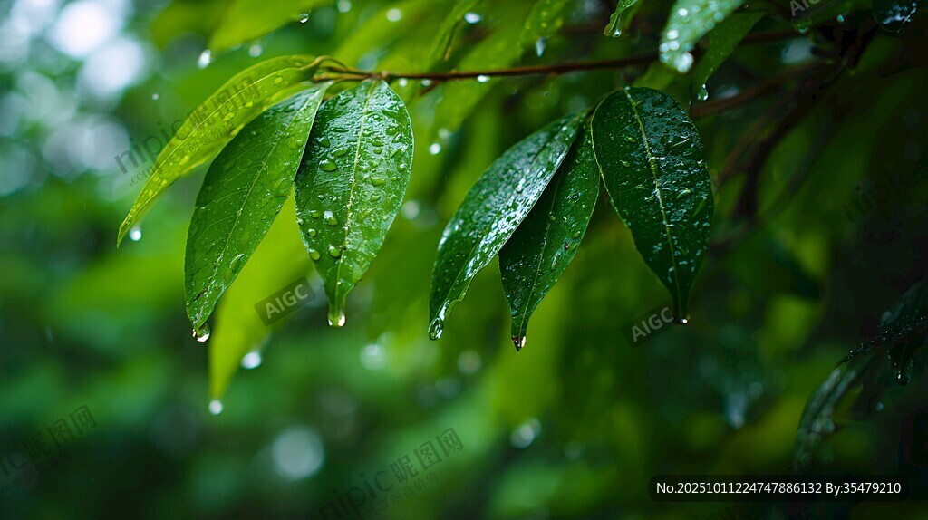 雨后绿叶挂水珠