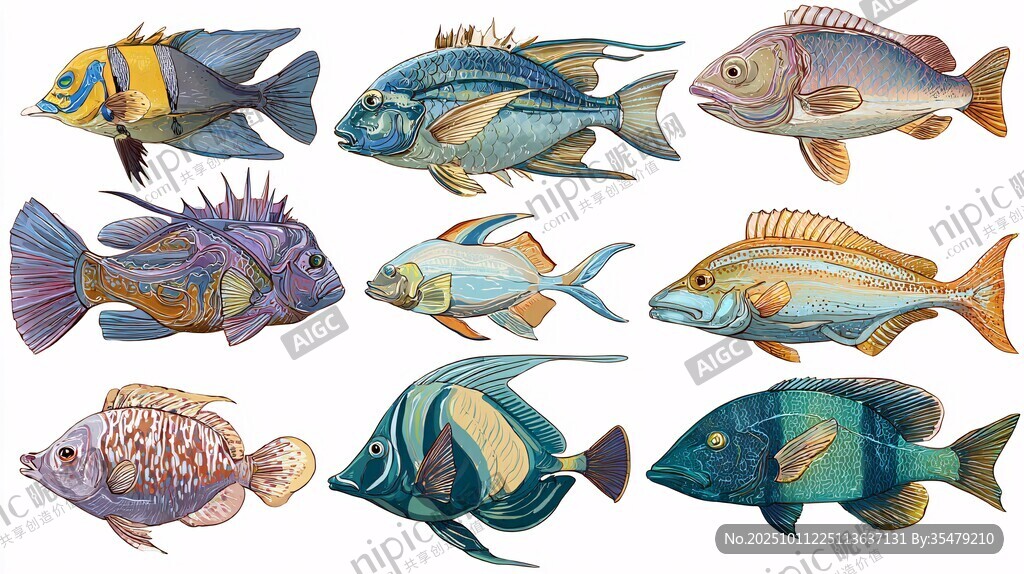 多彩海洋鱼类插画集合