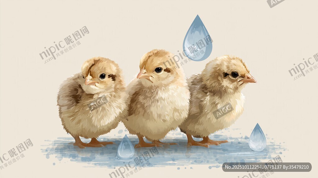 雨中三只萌小鸡