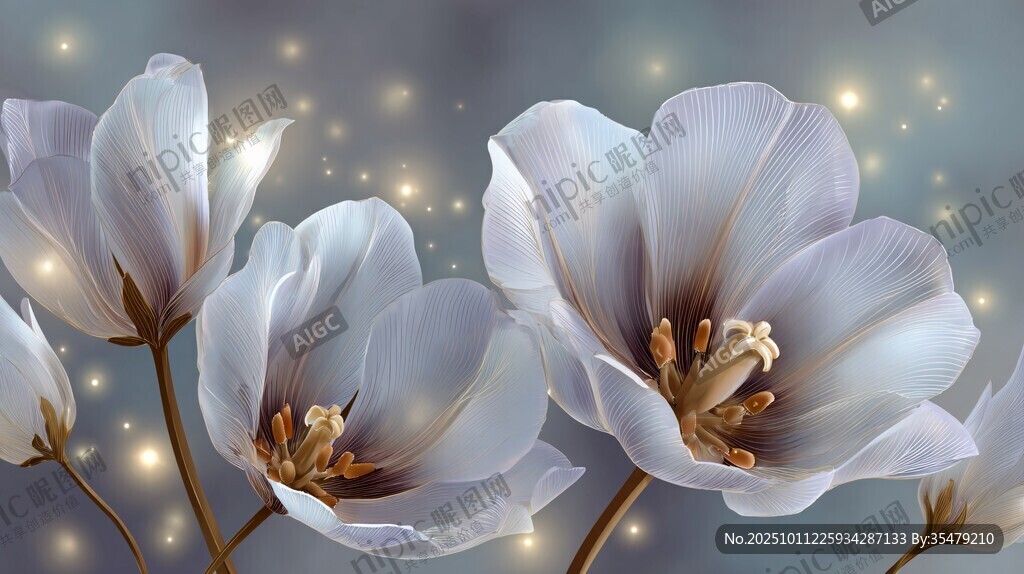 梦幻白色花朵与闪烁微光