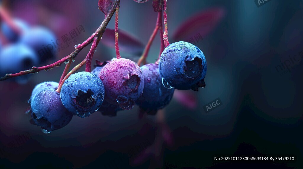 晶莹蓝莓挂枝头