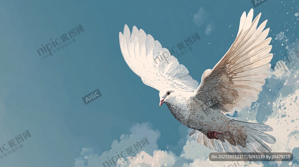 白鸽翱翔蓝天
