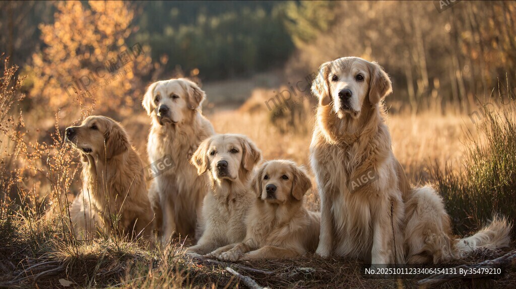 五只金毛犬的秋日时光