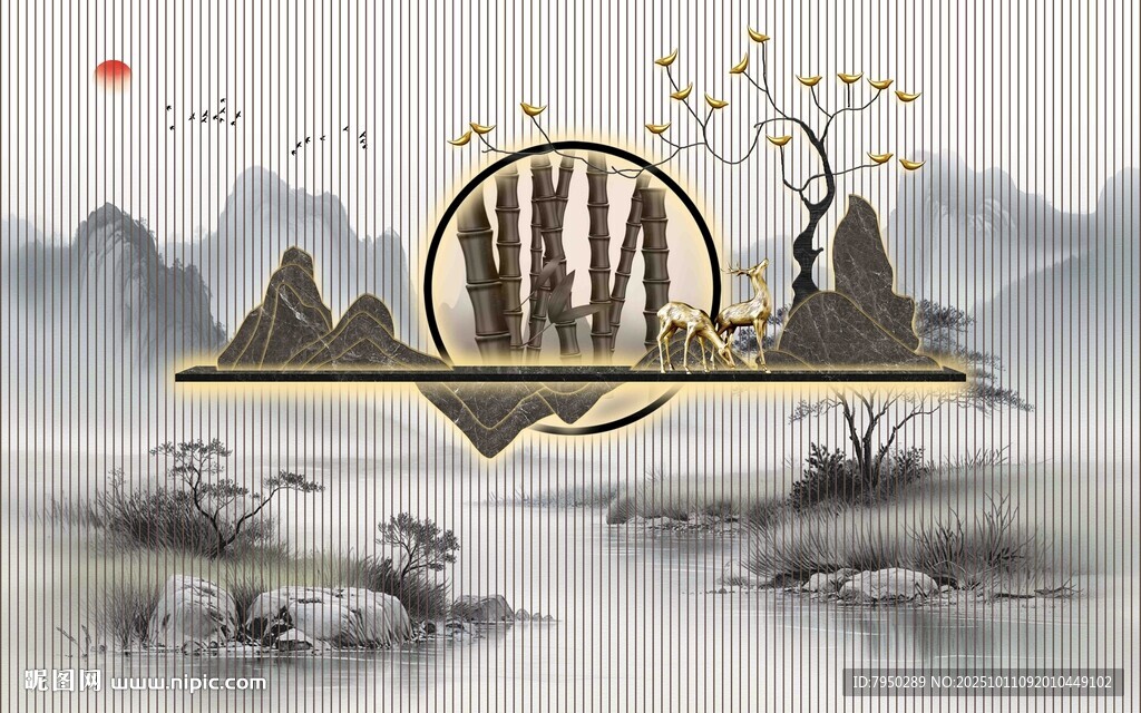 中式山水意境装饰图案