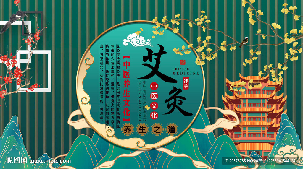艾灸养生背景墙