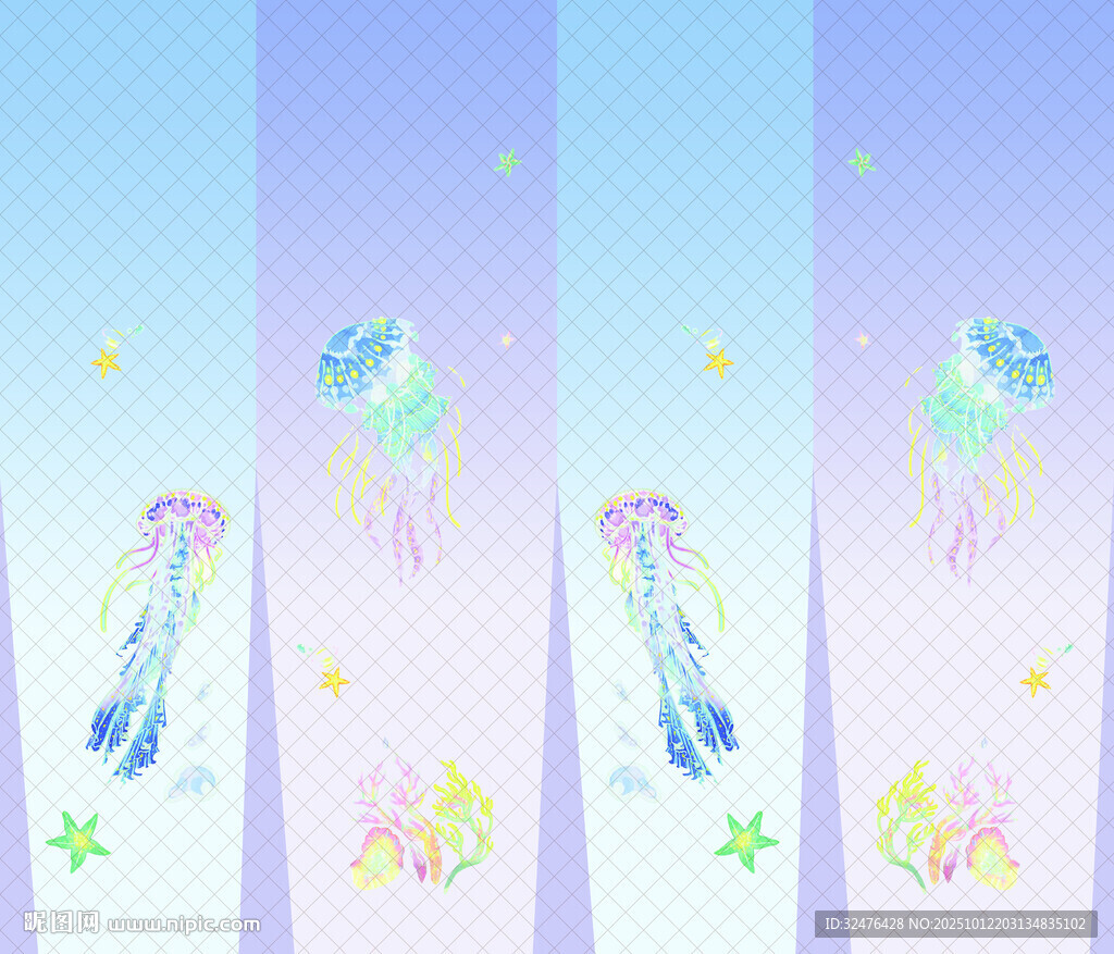 梦幻水母插画背景图案