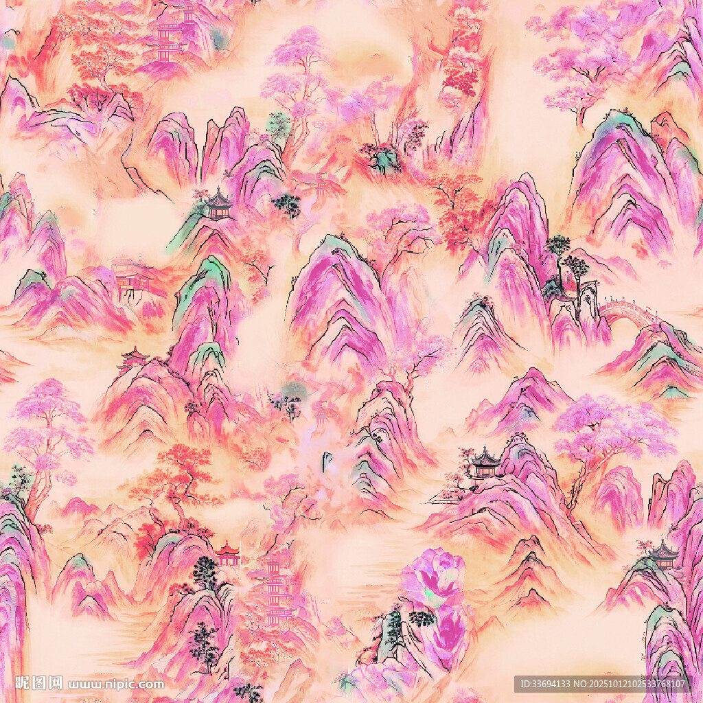 粉色山水图案
