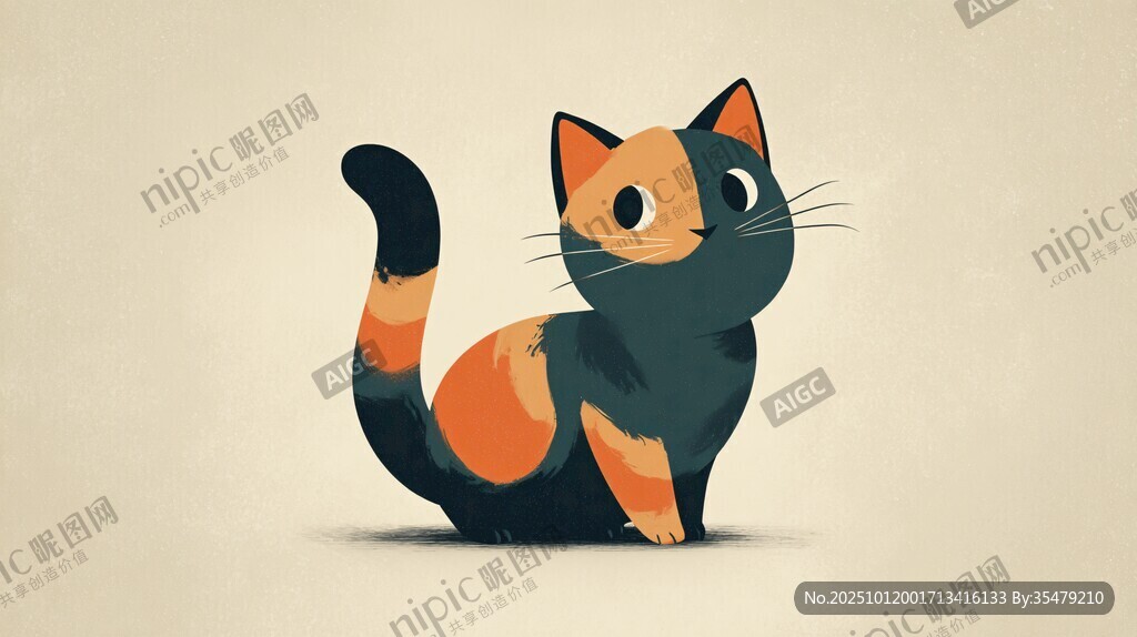 可爱三色猫插画