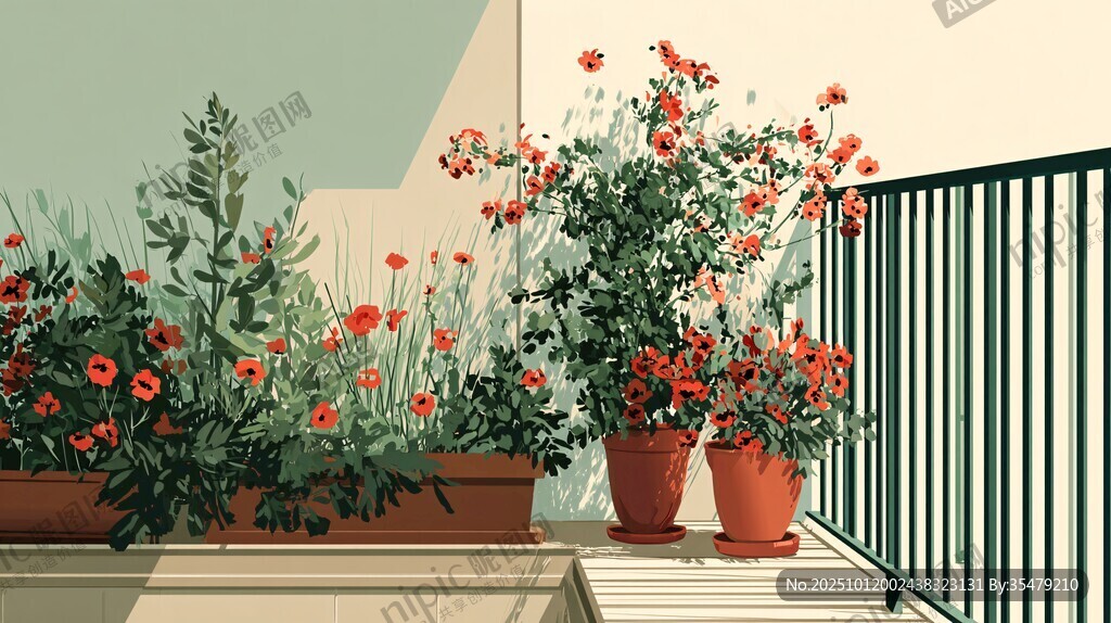 阳台繁花景 绿植绽生机