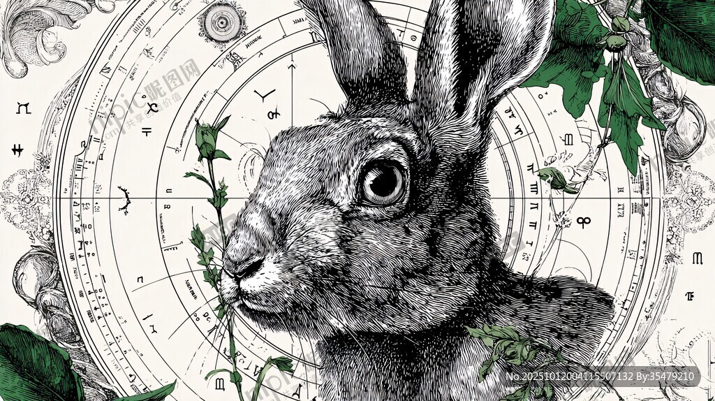 复古风兔子与神秘星盘元素