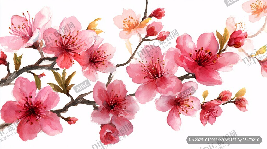 粉色桃花枝 唯美花卉图