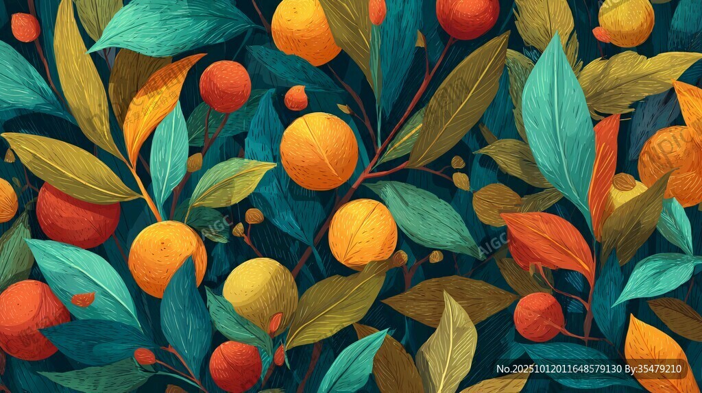缤纷水果与绿叶的插画世界