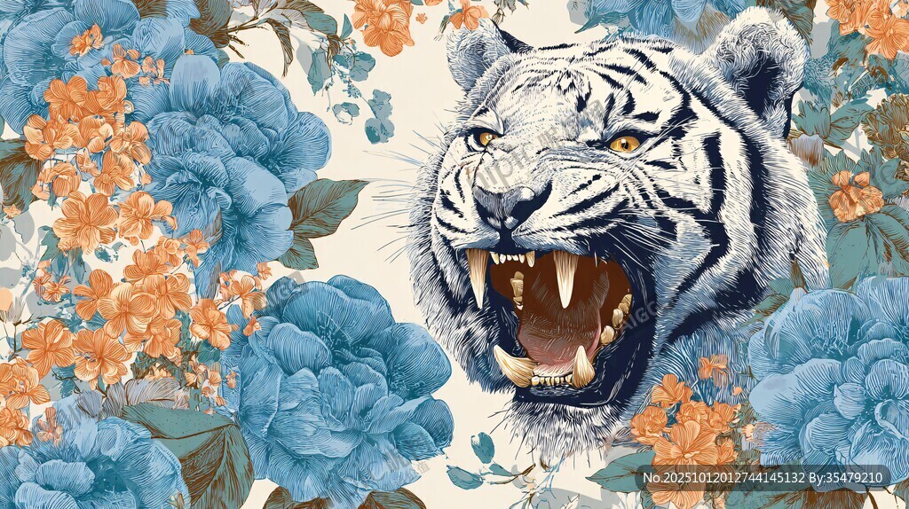 猛虎绽花图