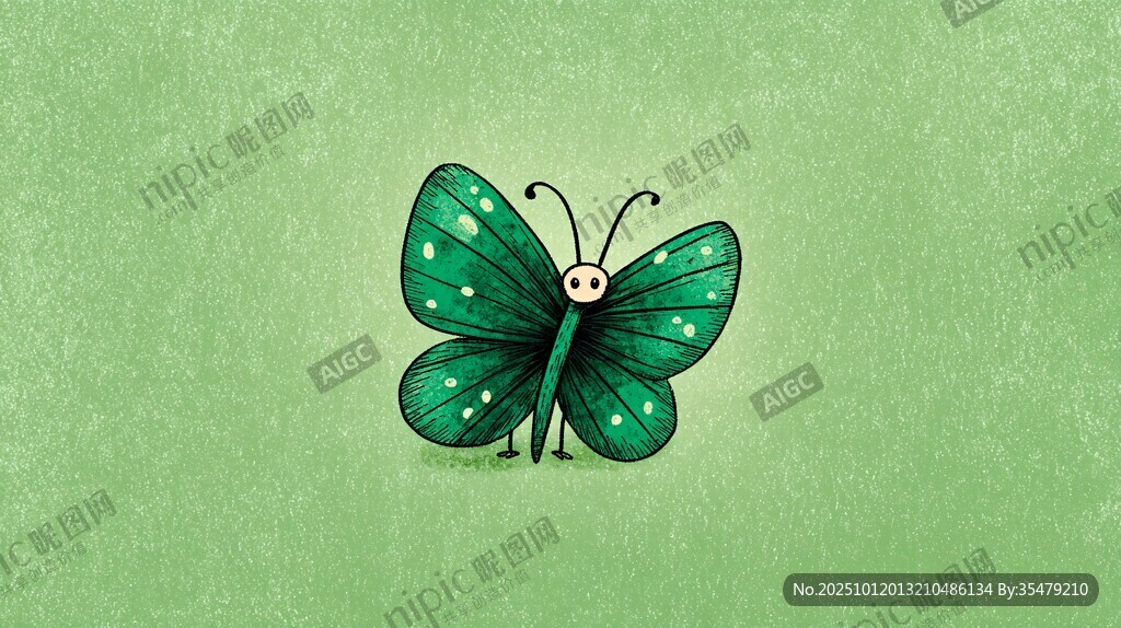 绿色梦幻蝴蝶插画图案