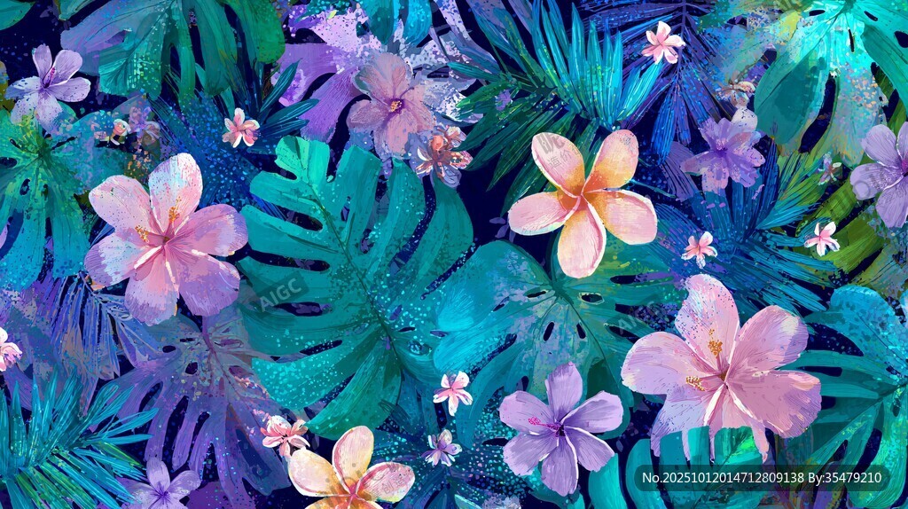 梦幻热带花卉植物图案