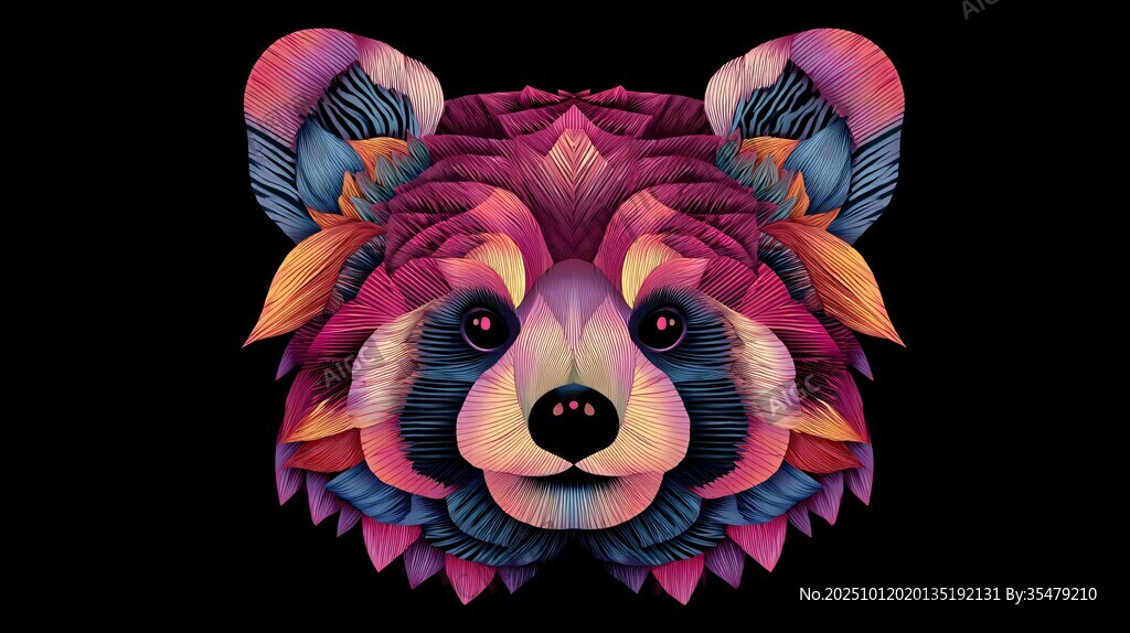 梦幻多彩熊头插画