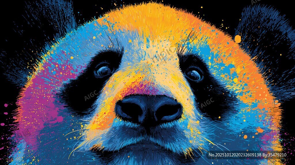 彩色熊猫艺术插画