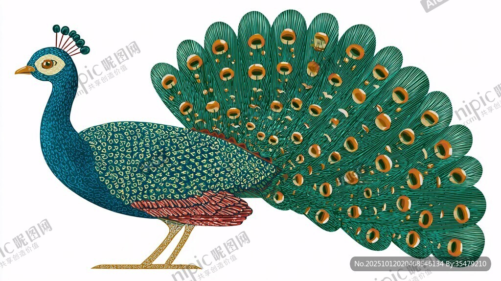 绚丽开屏孔雀插画图案